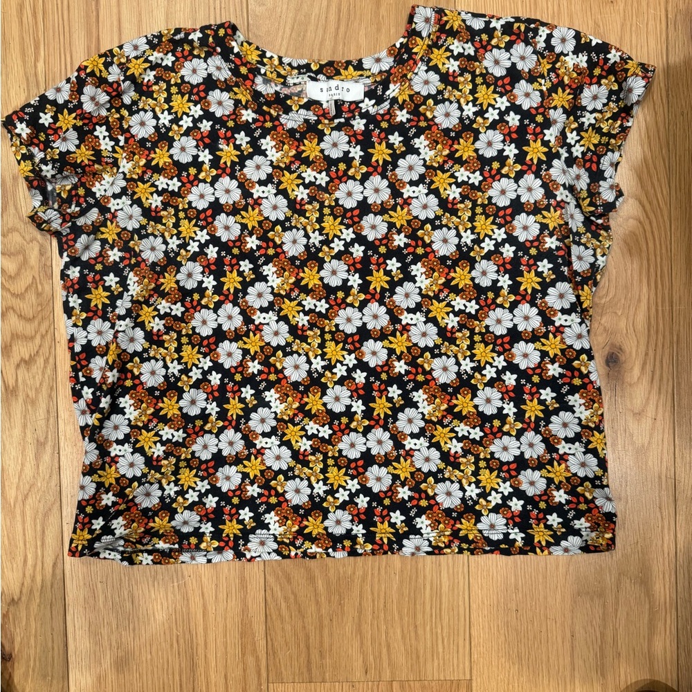 Sandro Black Floral Print Top